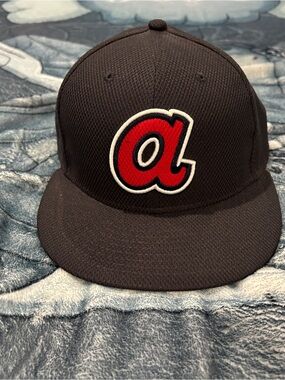 New Era Black Hat with Red & White Embroidered 'a' Logo